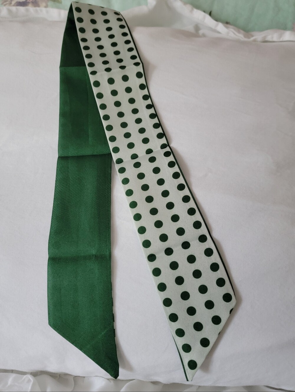 Green Polka Dot Bow Scarf Hair Tie - Picture 7 of 8